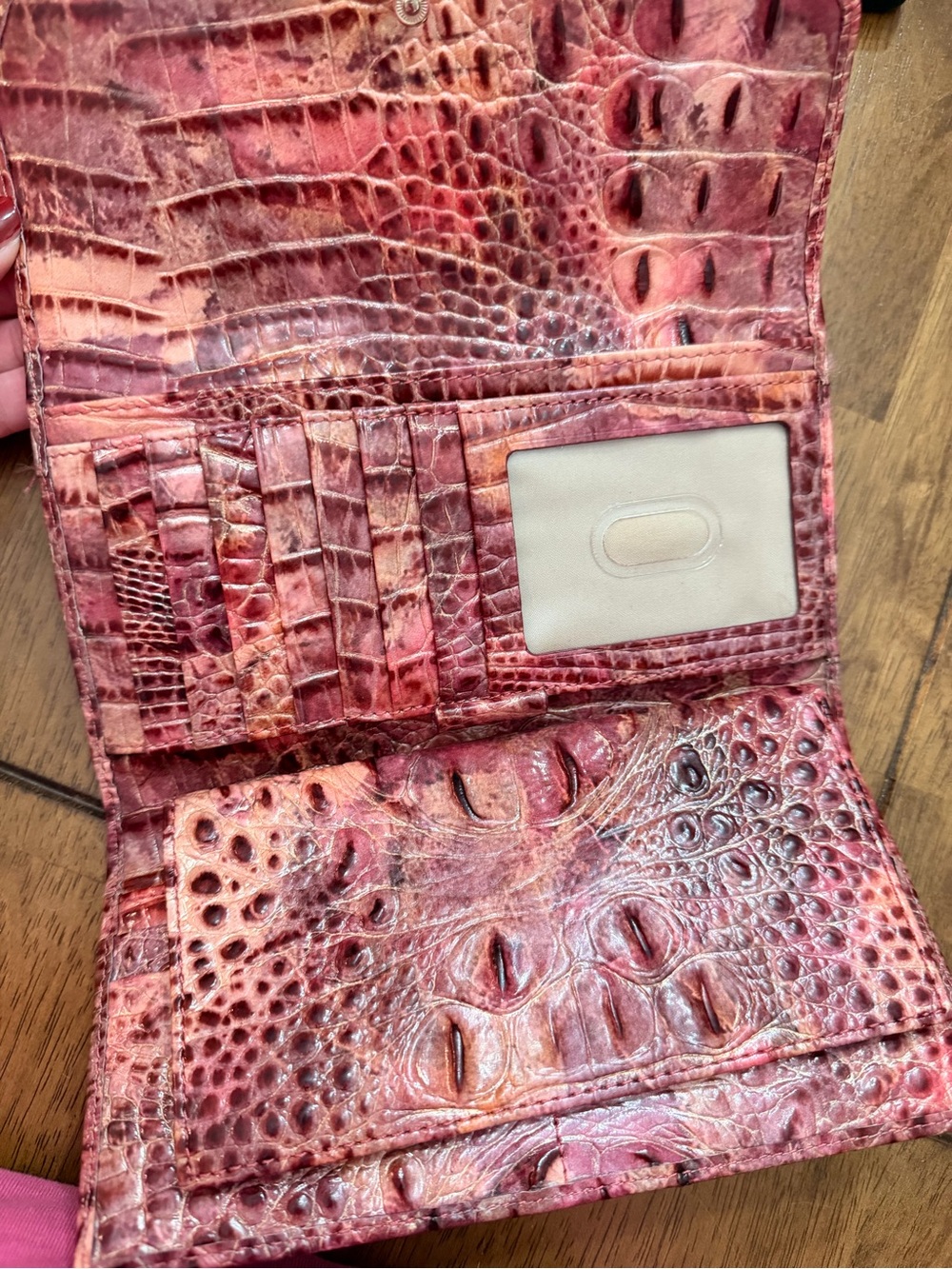 Brahmin Red-Pink Croc-Embossed Leather Clutch Wallet - Picture 4 of 6